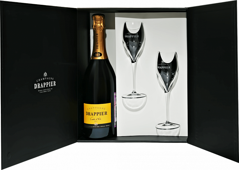 Драпье Карт д’Ор Брют Шампань AOP в подарочной упаковке с двумя бокалами 2017 0.75 л